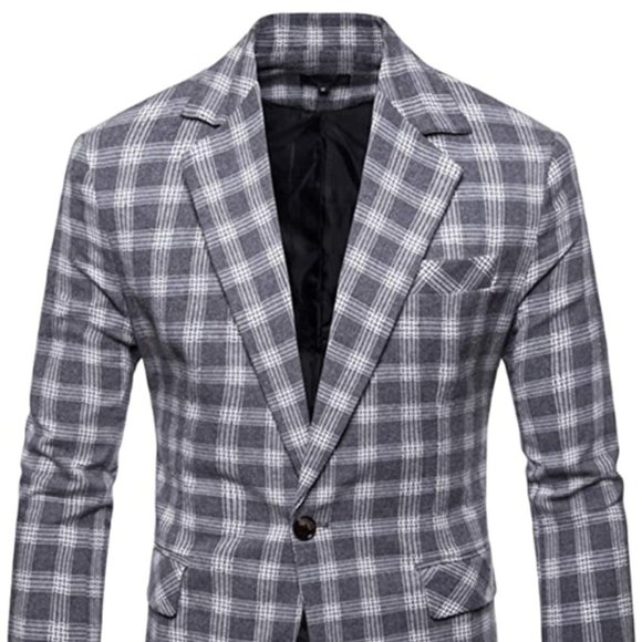 Mens Plaids Suit Blazer Slim Fit